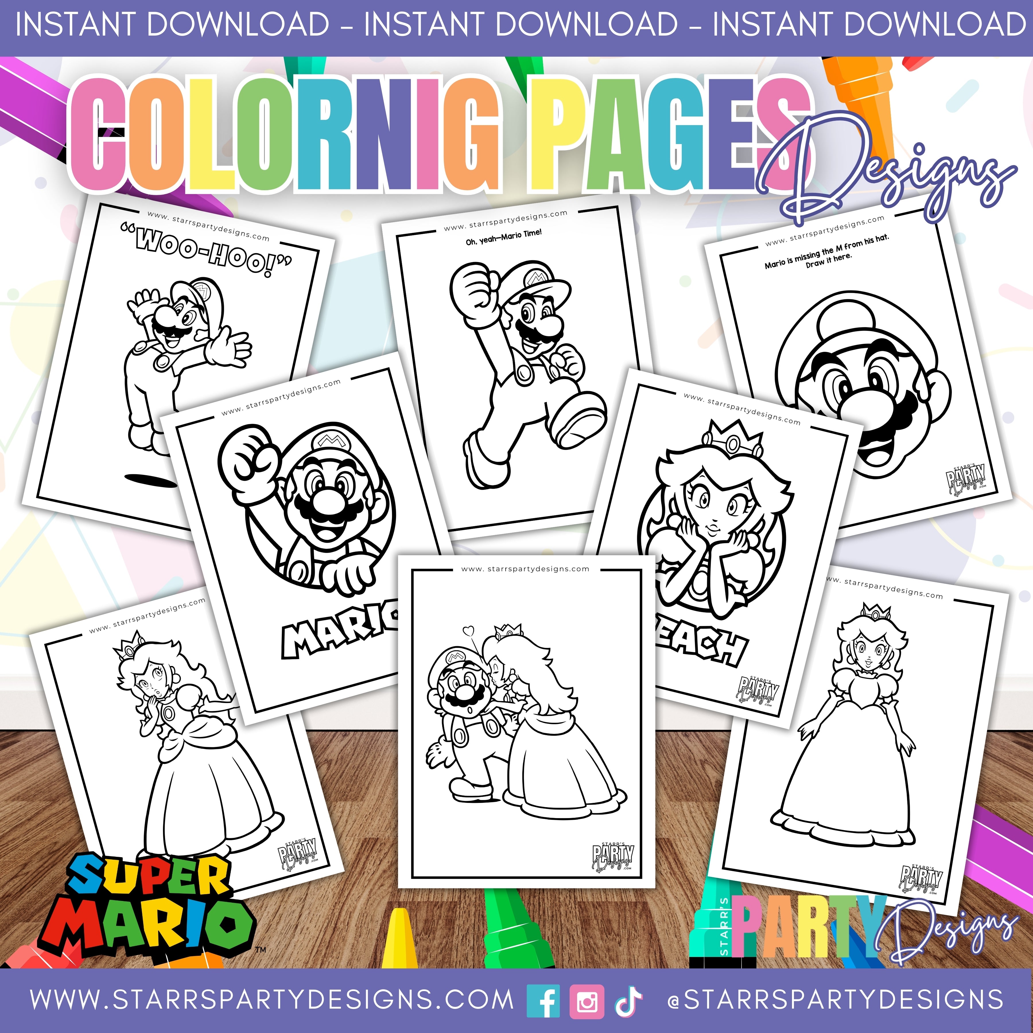 SUPER MARIO AND PRINCESS PEACH COLORING PAGES – Starr's Party Designs