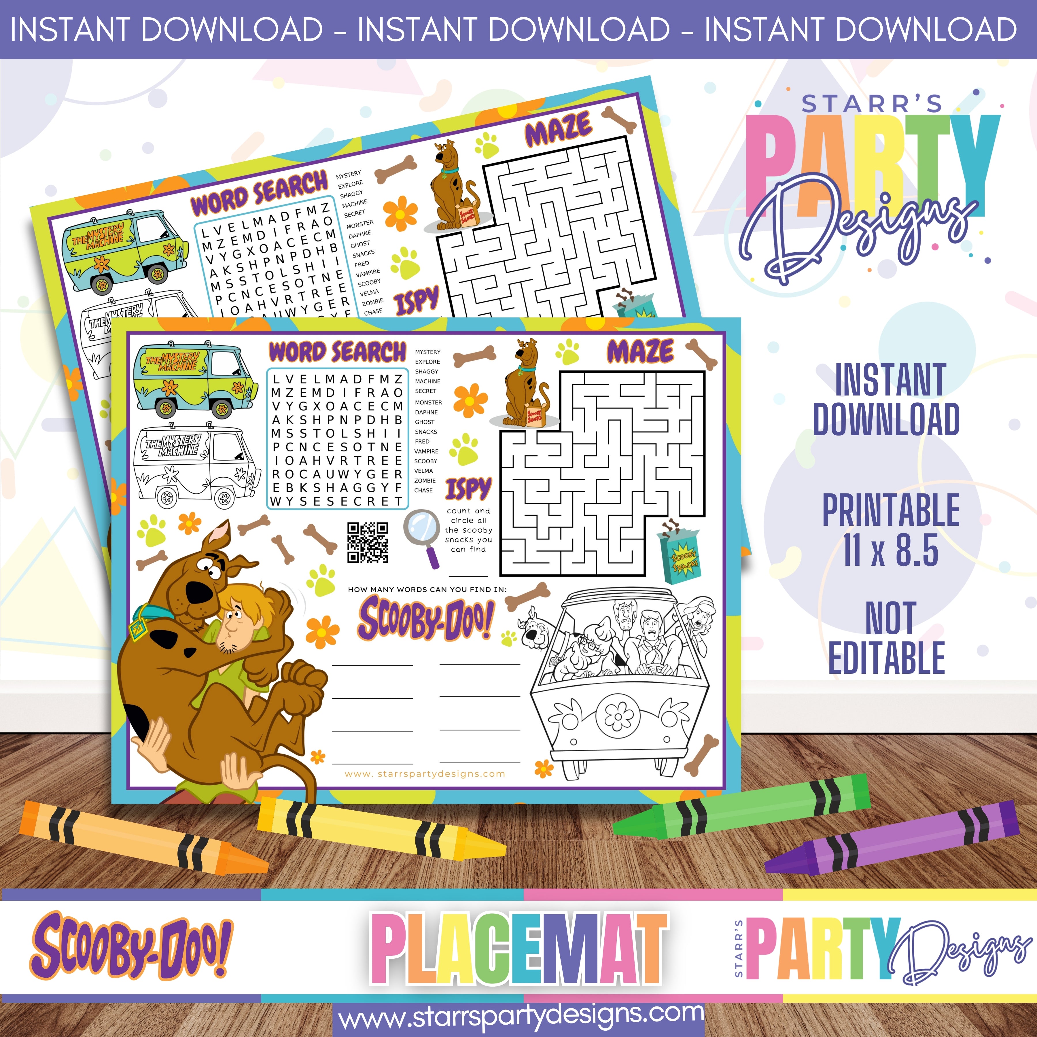 PLACEMAT ACTIVITY SHEET | SCOOBY DOO A1 – Starr's Party Designs