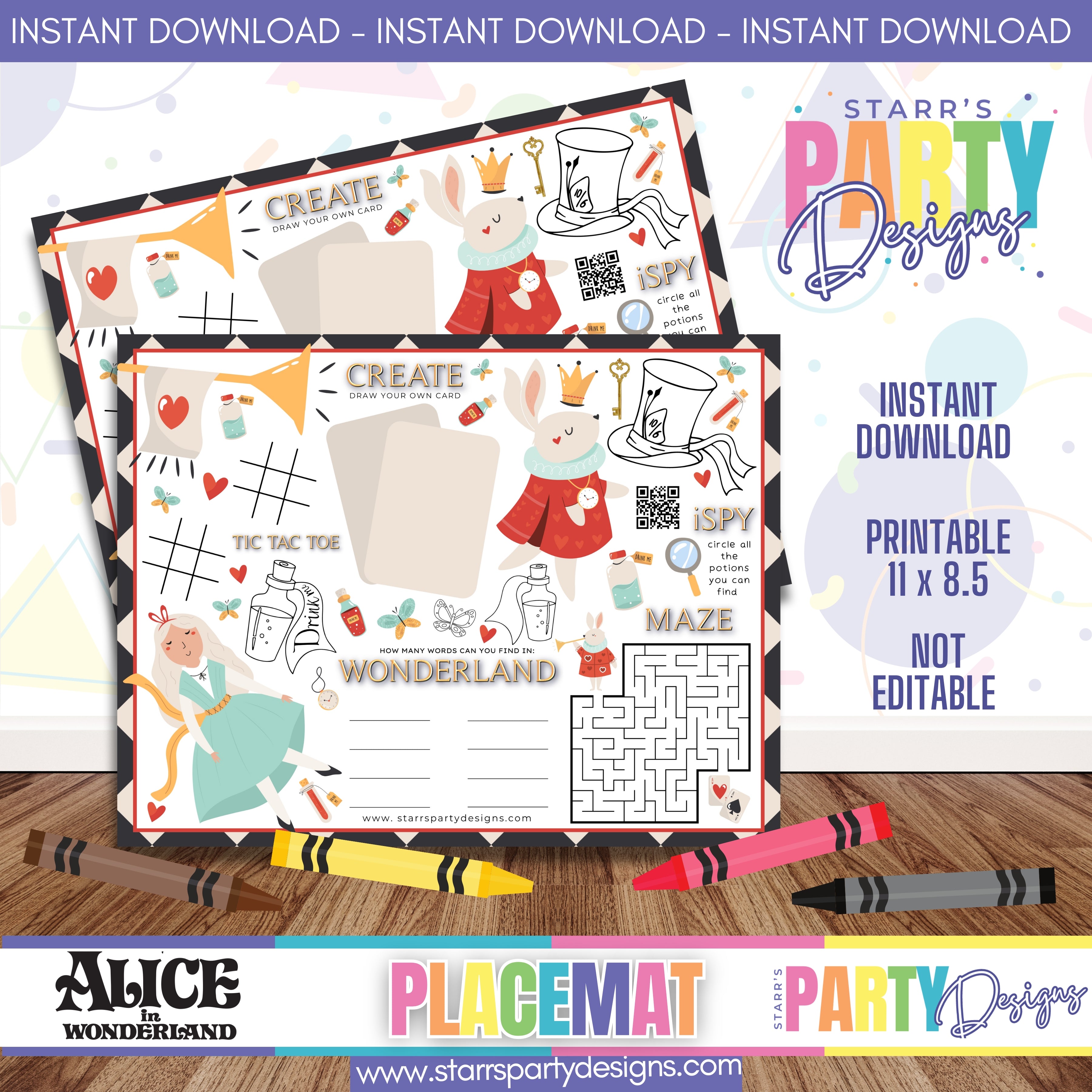 PLACEMAT ACTIVITY SHEET | ALICE IN WONDERLAND 2 A2 – Starr's Party Designs