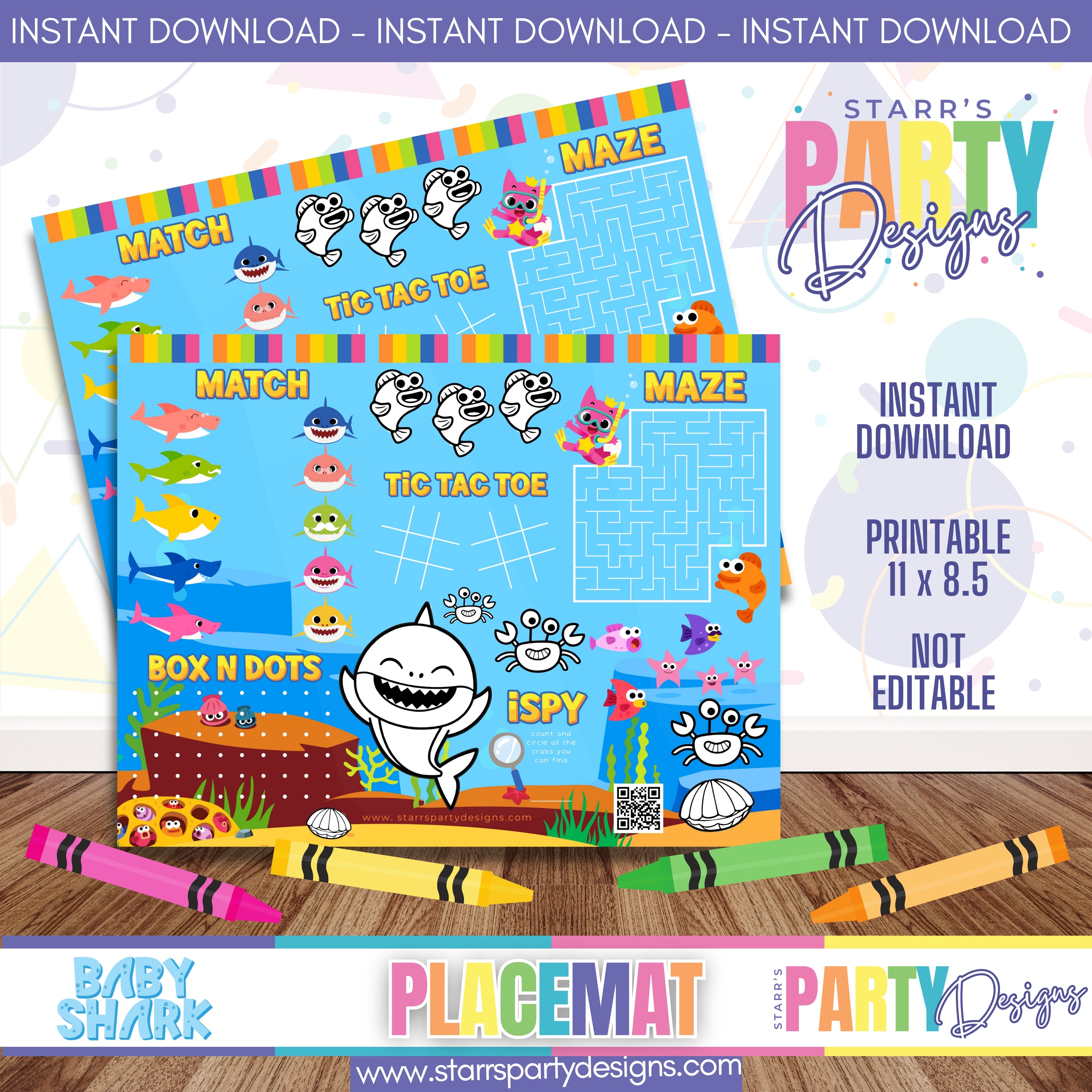 PLACEMAT ACTIVITY SHEET | BABY SHARK A1 – Starr's Party Designs