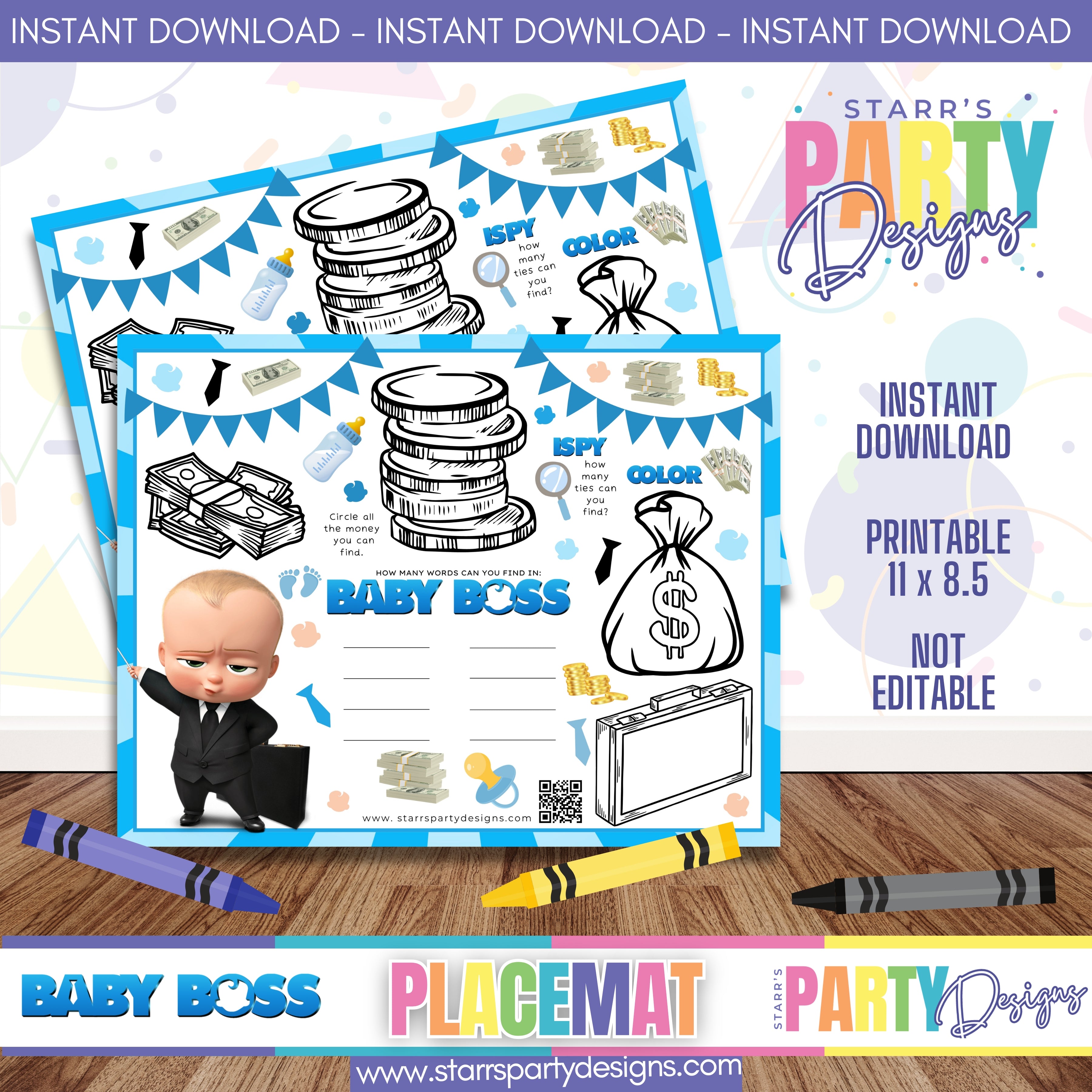 PLACEMAT ACTIVITY SHEET | BOSS BABY A1 – Starr's Party Designs