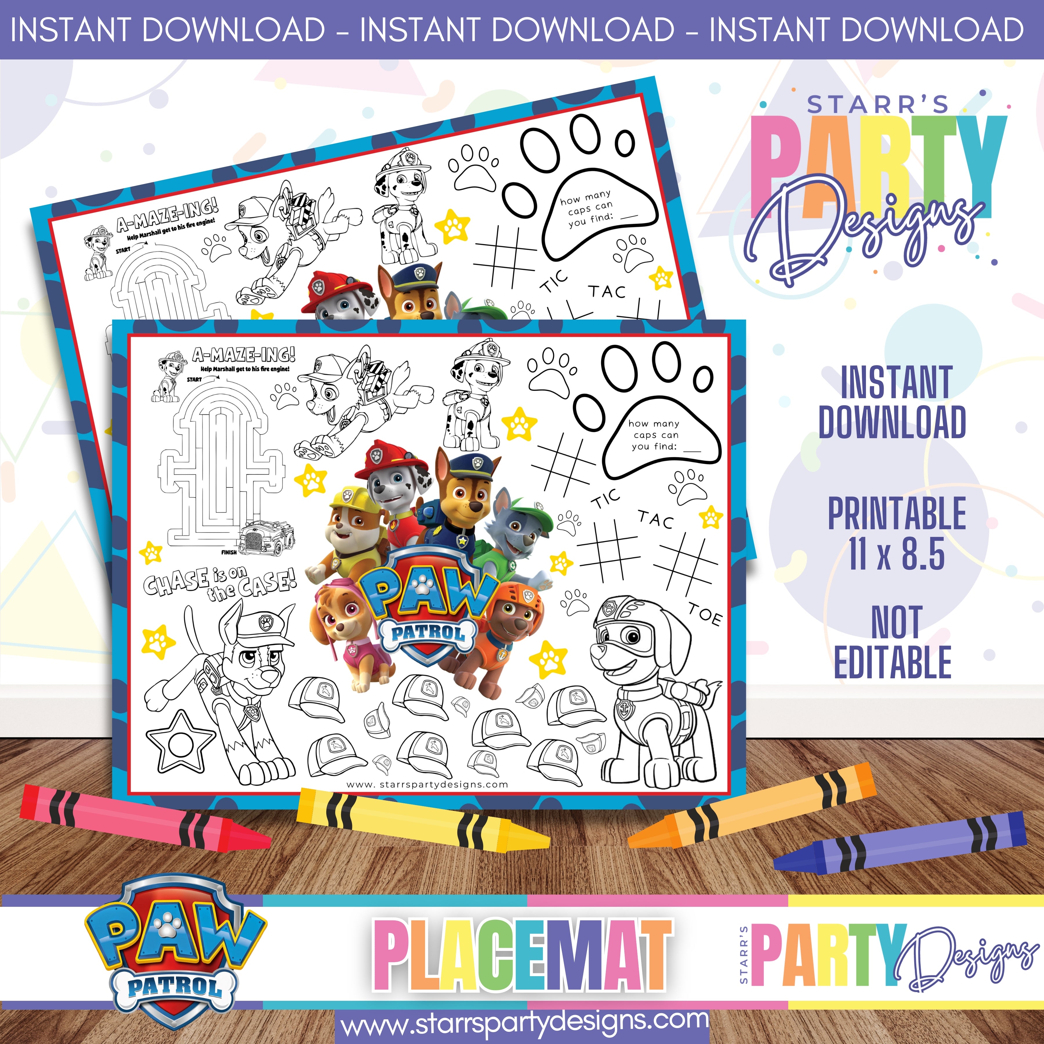 PLACEMAT ACTIVITY SHEET | PAW PATROL A1 – Starr's Party Designs