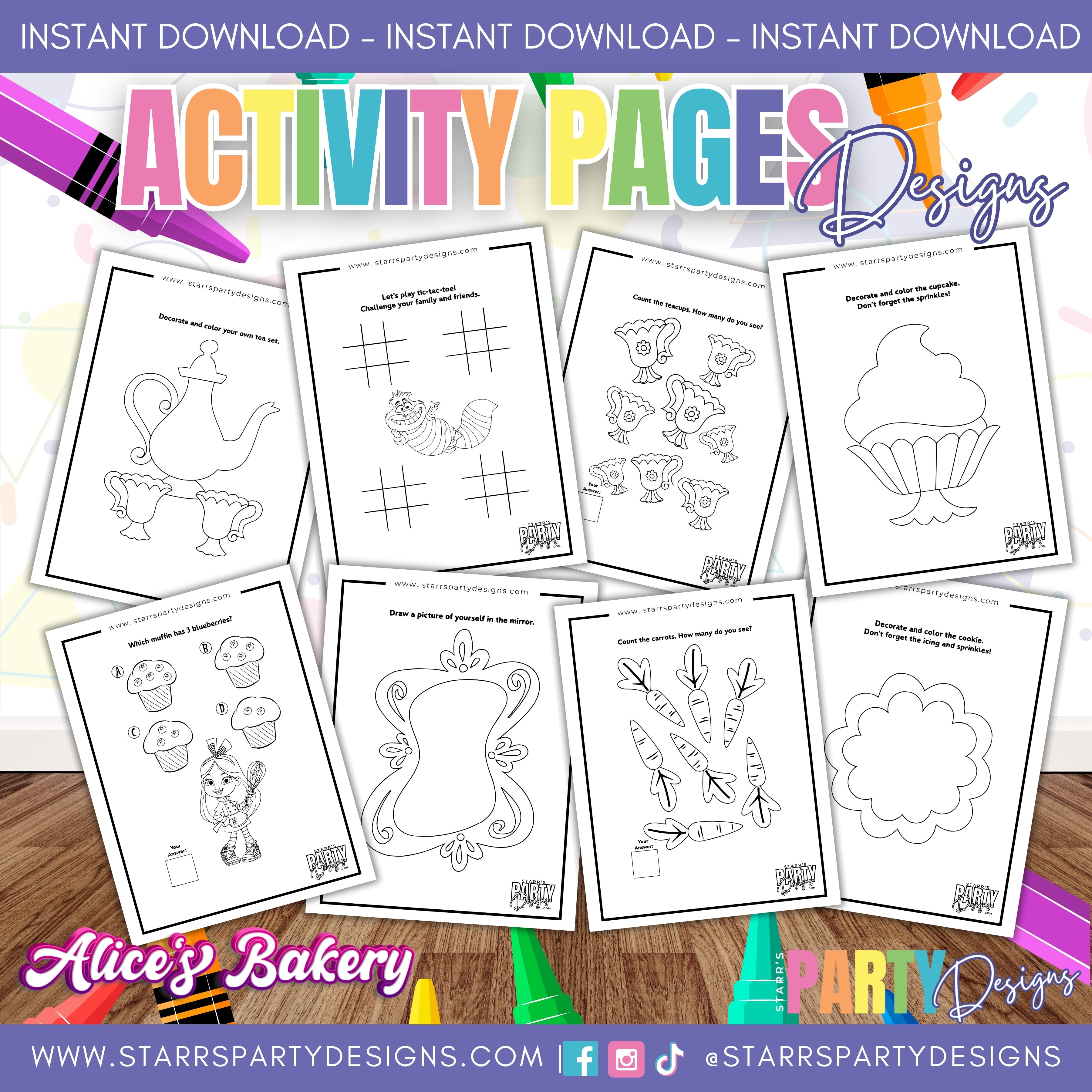 ALICE'S BAKERY ACTIVITY PAGES 1 – Starr's Party Designs