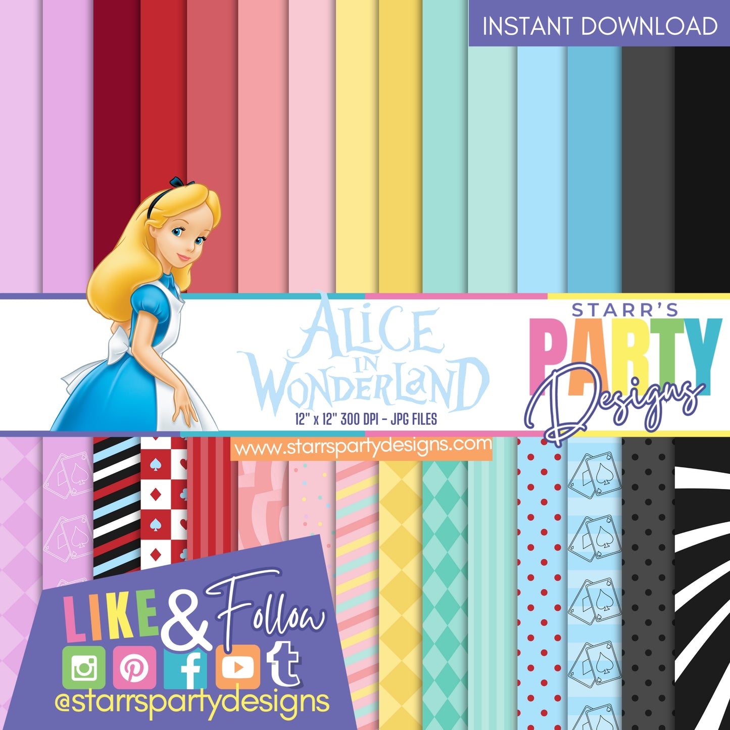 ALICE IN WONDERLAND PASTEL SOLIDS PAPER PACK