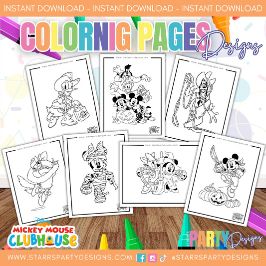 MICKEY'S FRIENDS ON HALLOWEEN COLORING PAGES 1