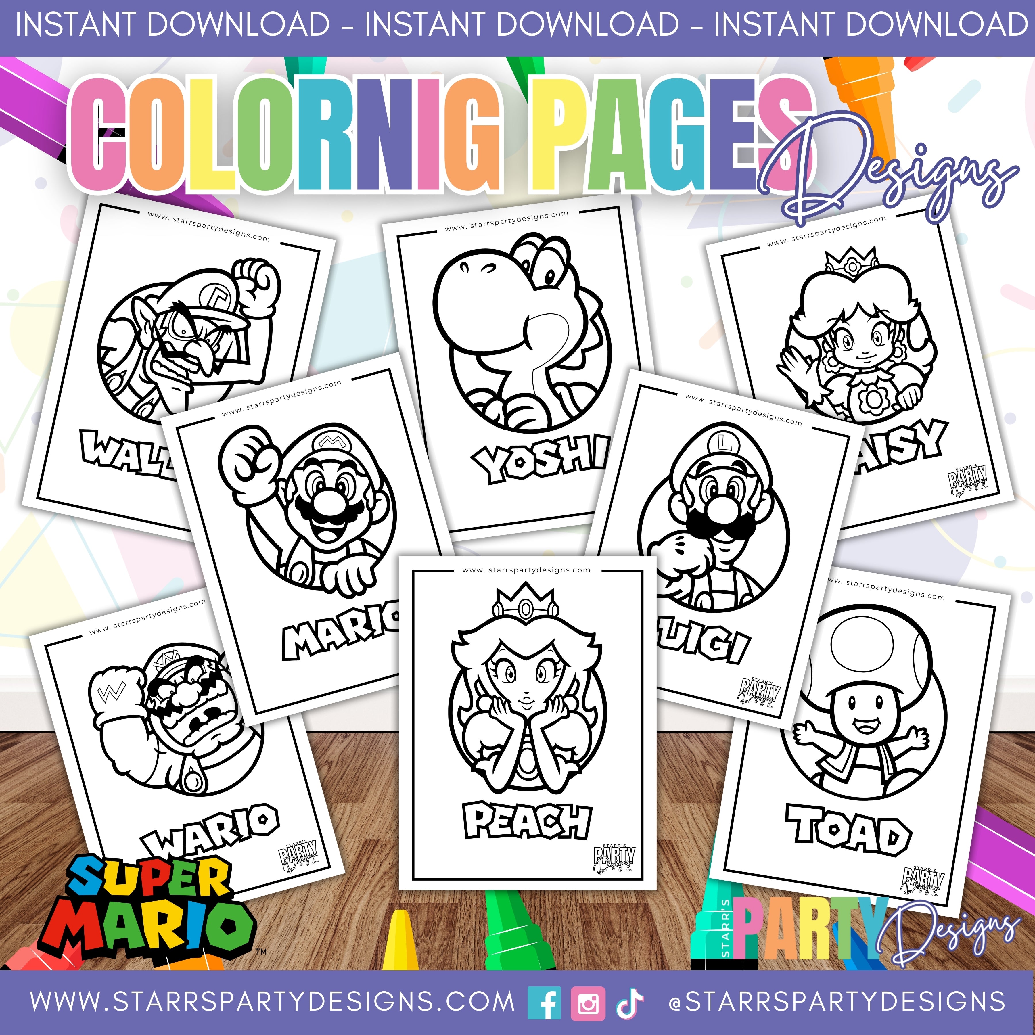 SUPER MARIO AND THE GANG COLORING PAGES – Starr's Party Designs