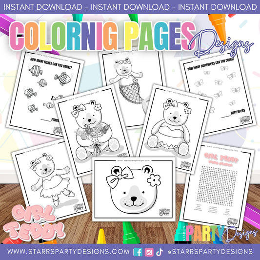 GIRL TEDDY COLORING PAGES