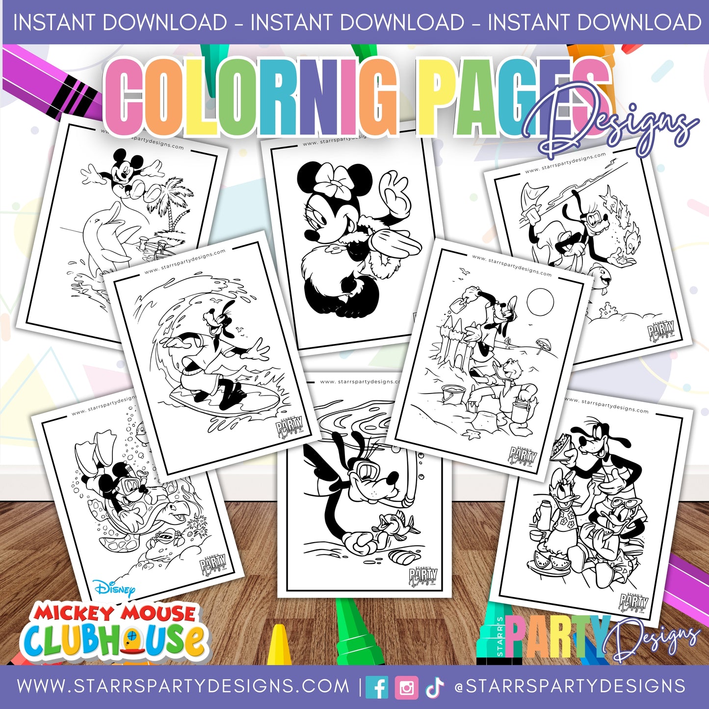 MICKEY & FRIENDS AT THE BEACH COLORING PAGES 1