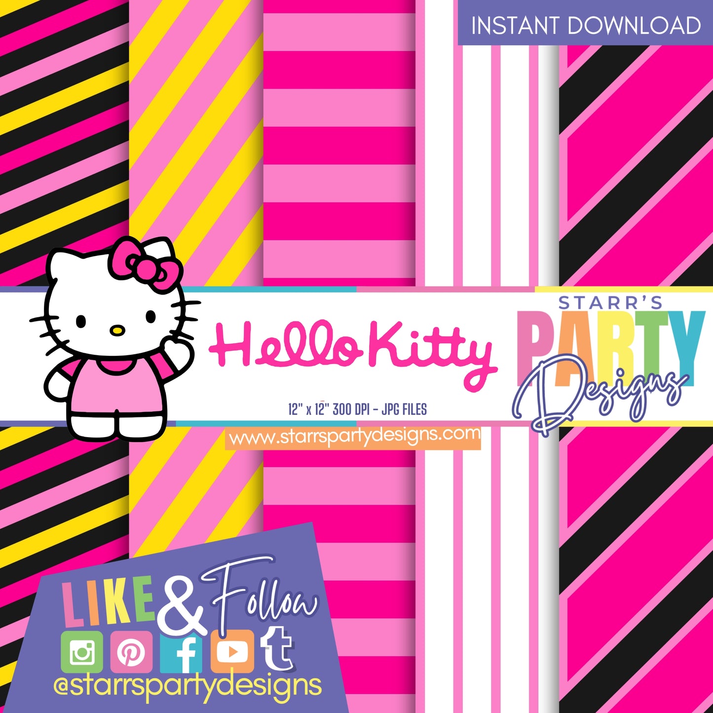 HELLO KITTY PINK STRIPES PAPER PACK