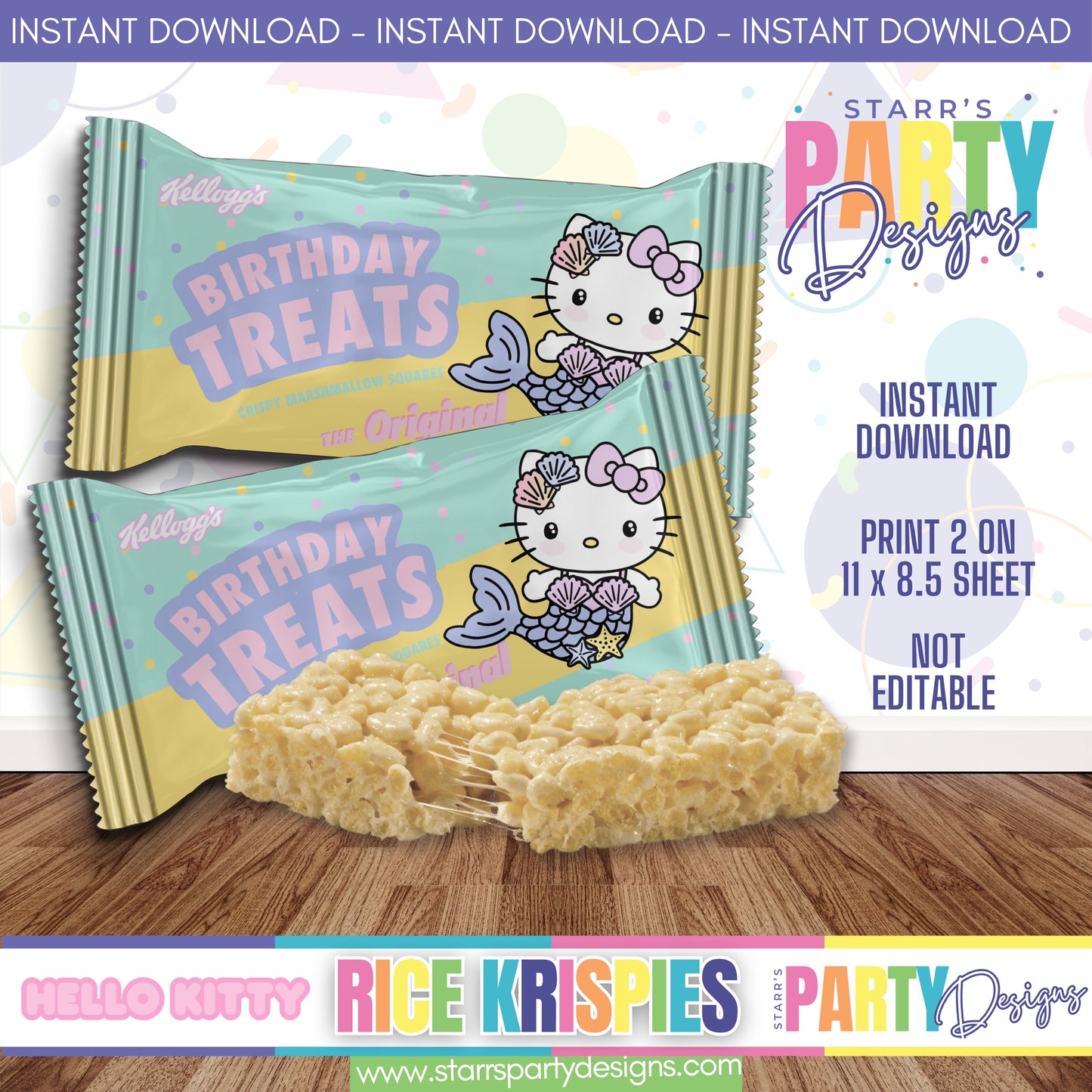 RICE KRISPIES DESIGN | HELLO KITTY PASTEL MERMAID A4