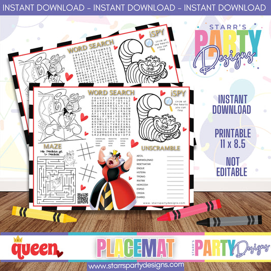 PLACEMAT ACTIVITY SHEET | QUEEN IN WONDERLAND B1