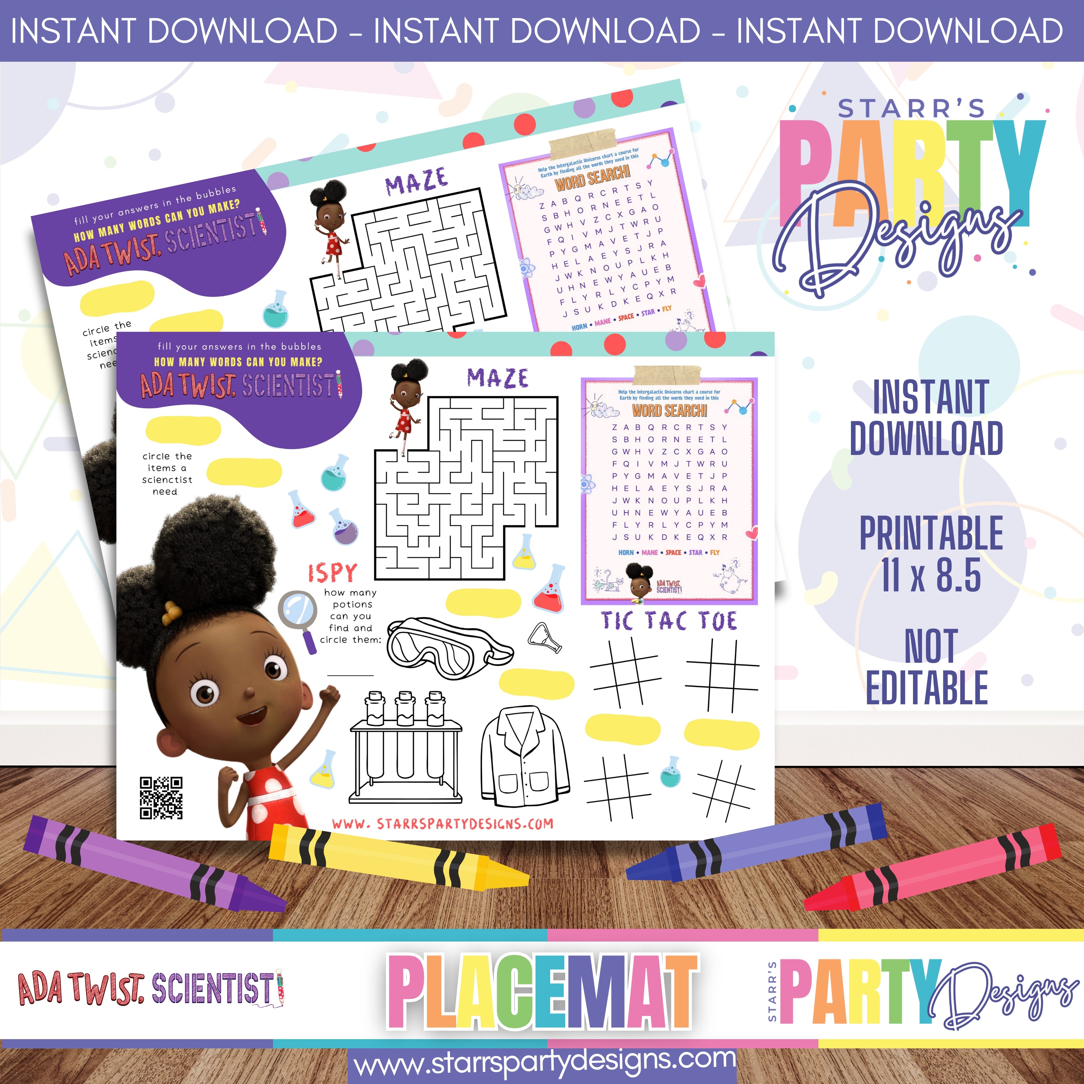 PLACEMAT ACTIVITY SHEET | ADA TWIST A1 – Starr's Party Designs