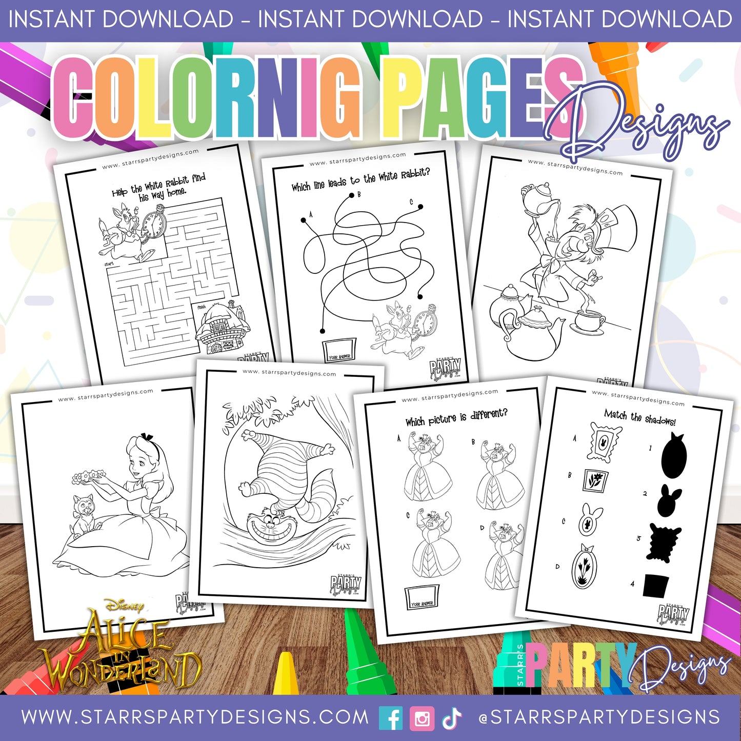 ALICE IN WONDERLAND COLORING PAGES A3