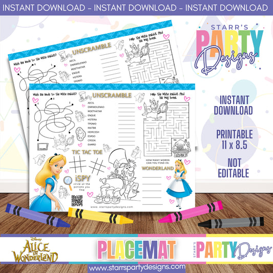 PLACEMAT ACTIVITY SHEET | ALICE IN WONDERLAND A1