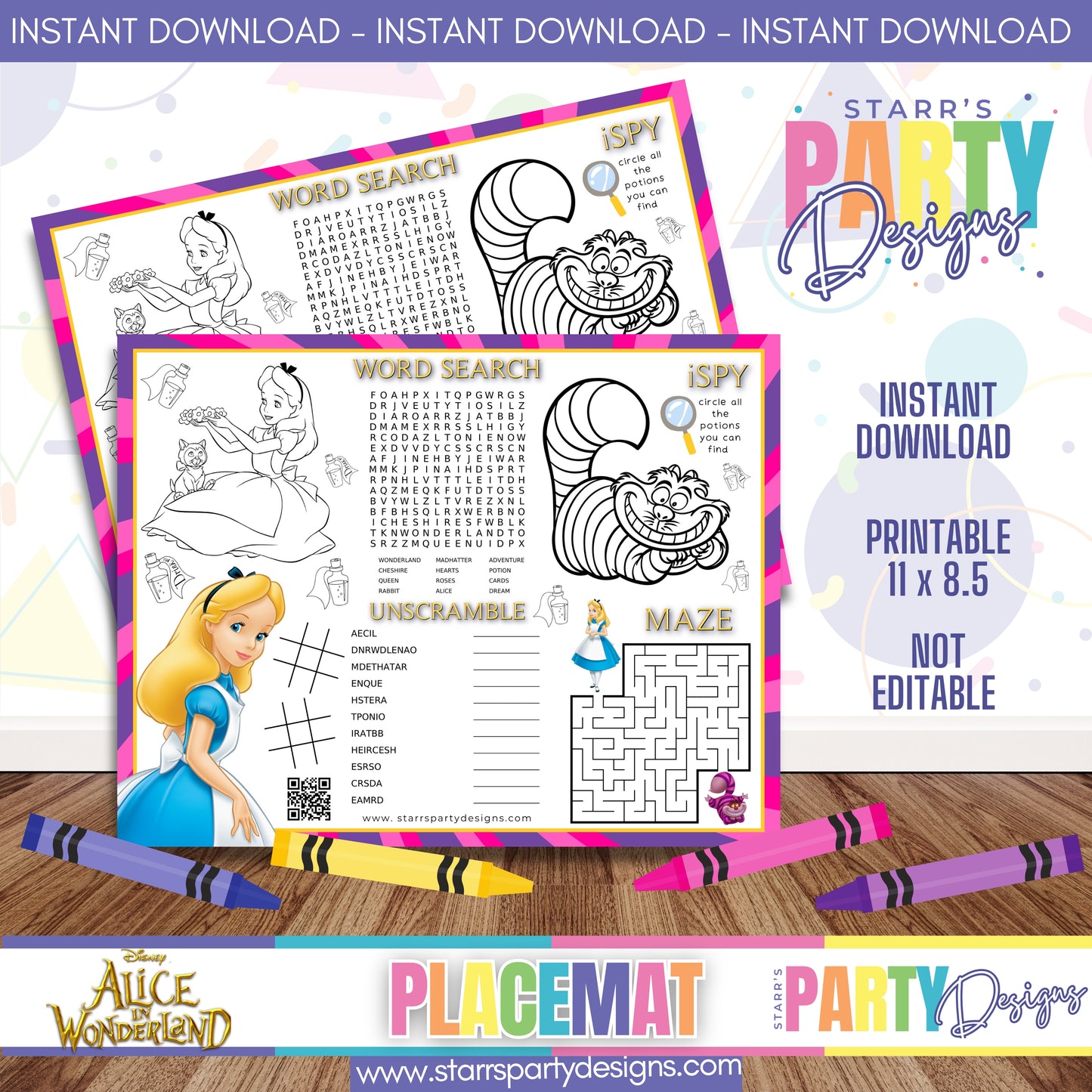 PLACEMAT ACTIVITY SHEET | ALICE IN WONDERLAND A2