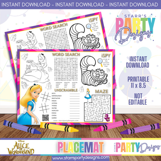 PLACEMAT ACTIVITY SHEET | ALICE IN WONDERLAND A2