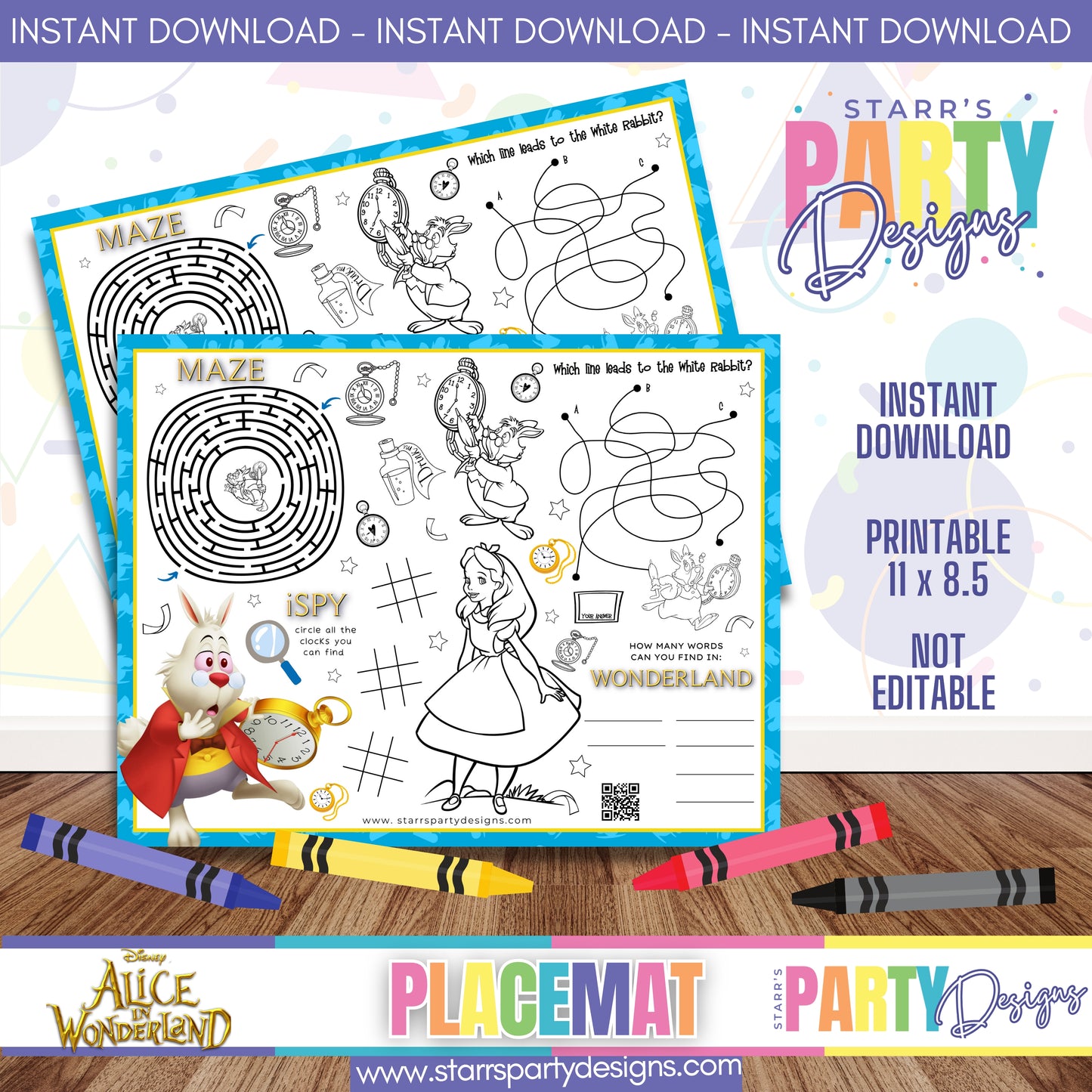 PLACEMAT ACTIVITY SHEET | ALICE IN WONDERLAND A3