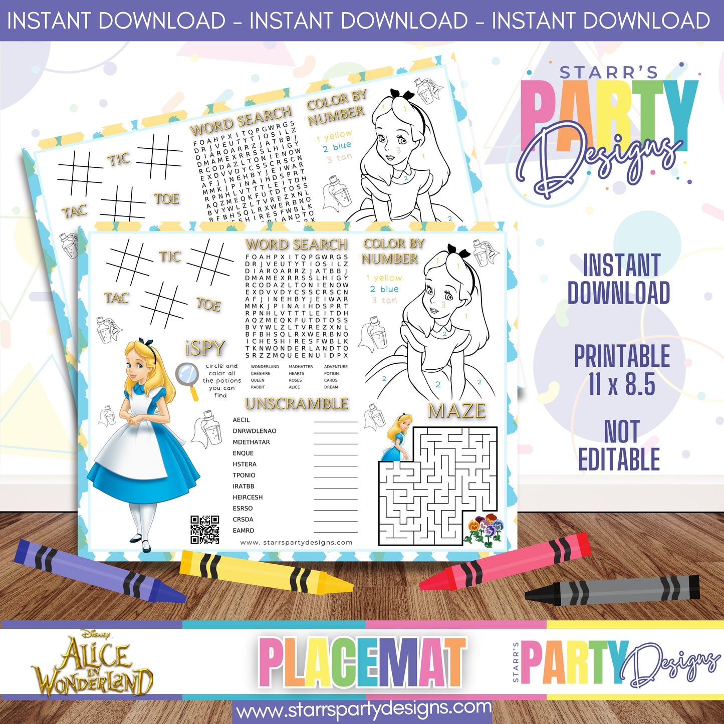 PLACEMAT ACTIVITY SHEET | ALICE IN WONDERLAND A4