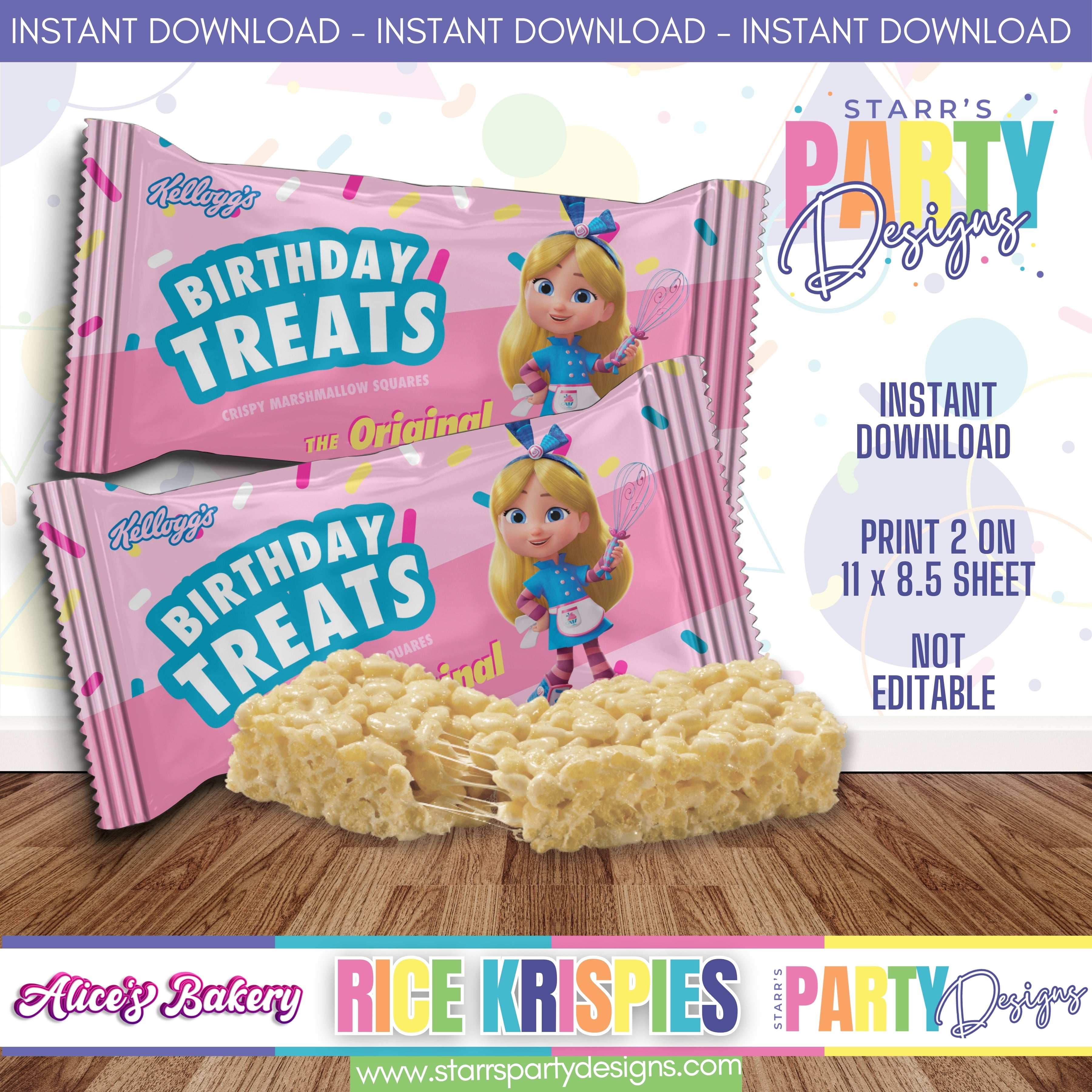 RICE KRISPIES DESIGN | ALICE'S BAKERY A4 – Starr's Party Designs
