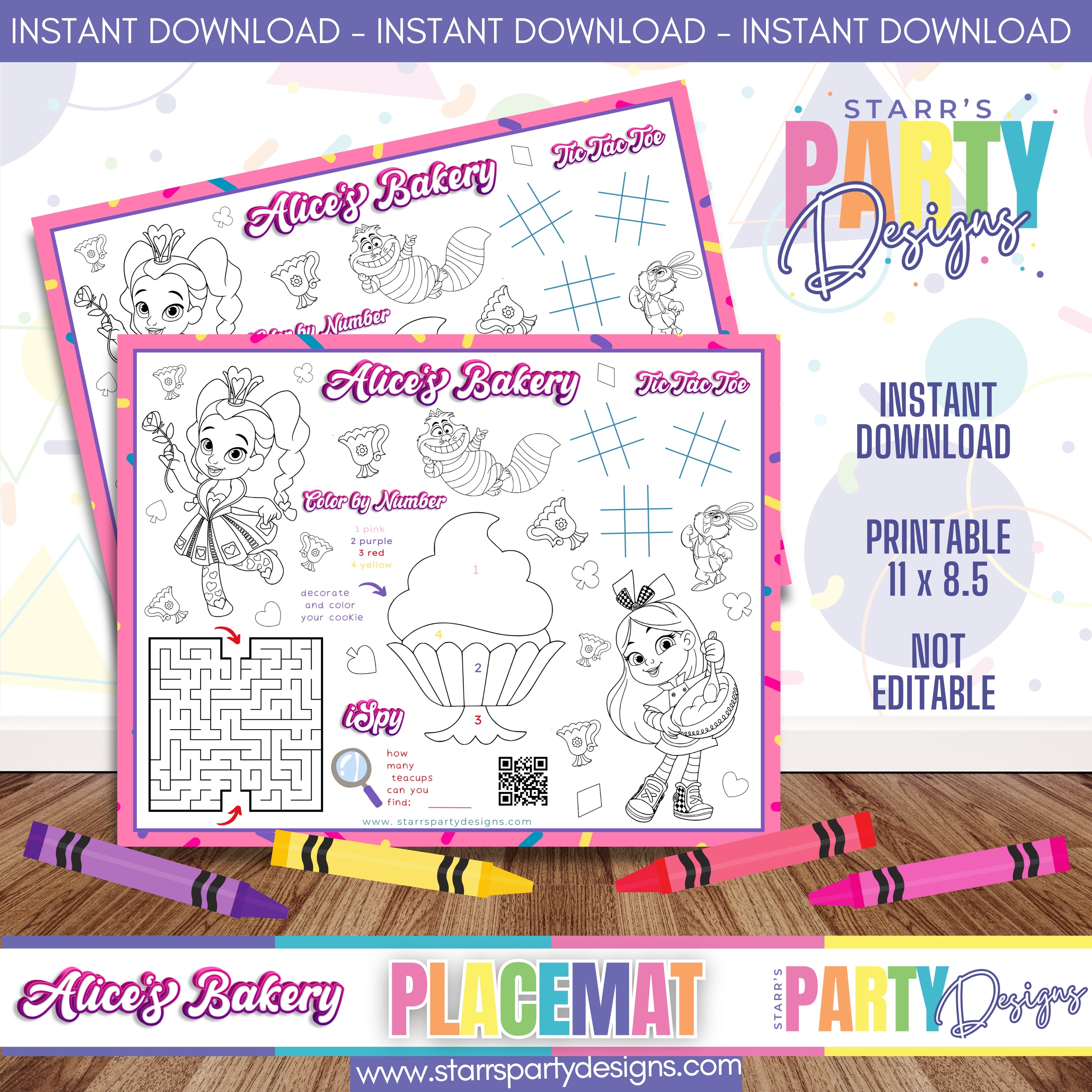 PLACEMAT ACTIVITY SHEET | ALICE'S BAKERY A3 – Starr's Party Designs