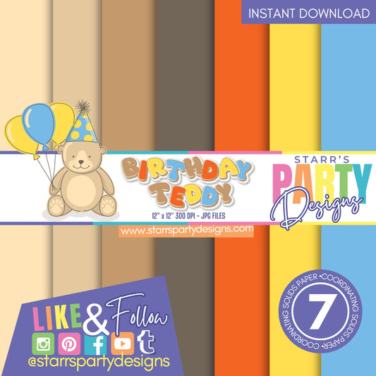 BIRTHDAY TEDDY SOLIDS PAPER PACK