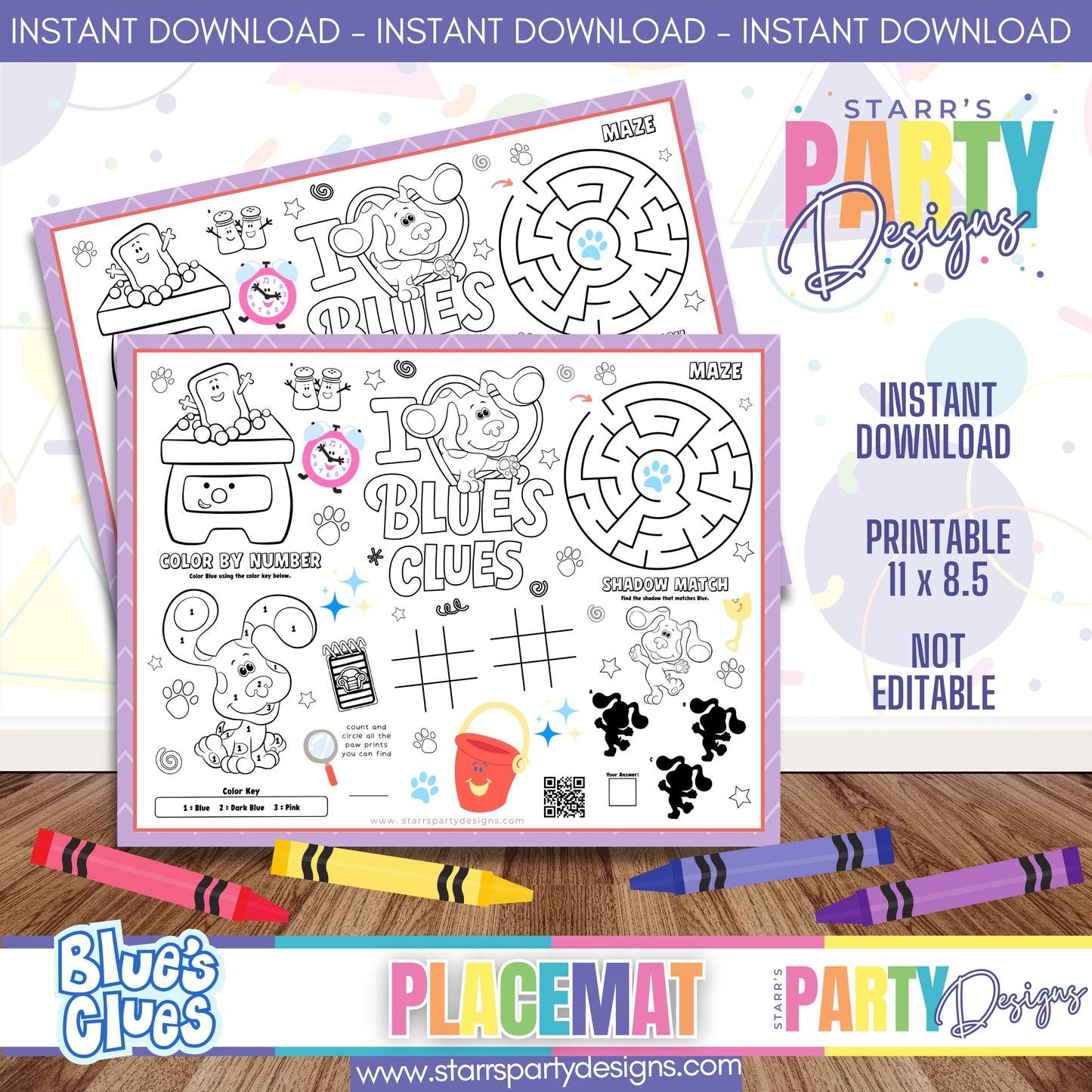 PLACEMAT ACTIVITY SHEET | BLUE'S CLUES PASTEL A4