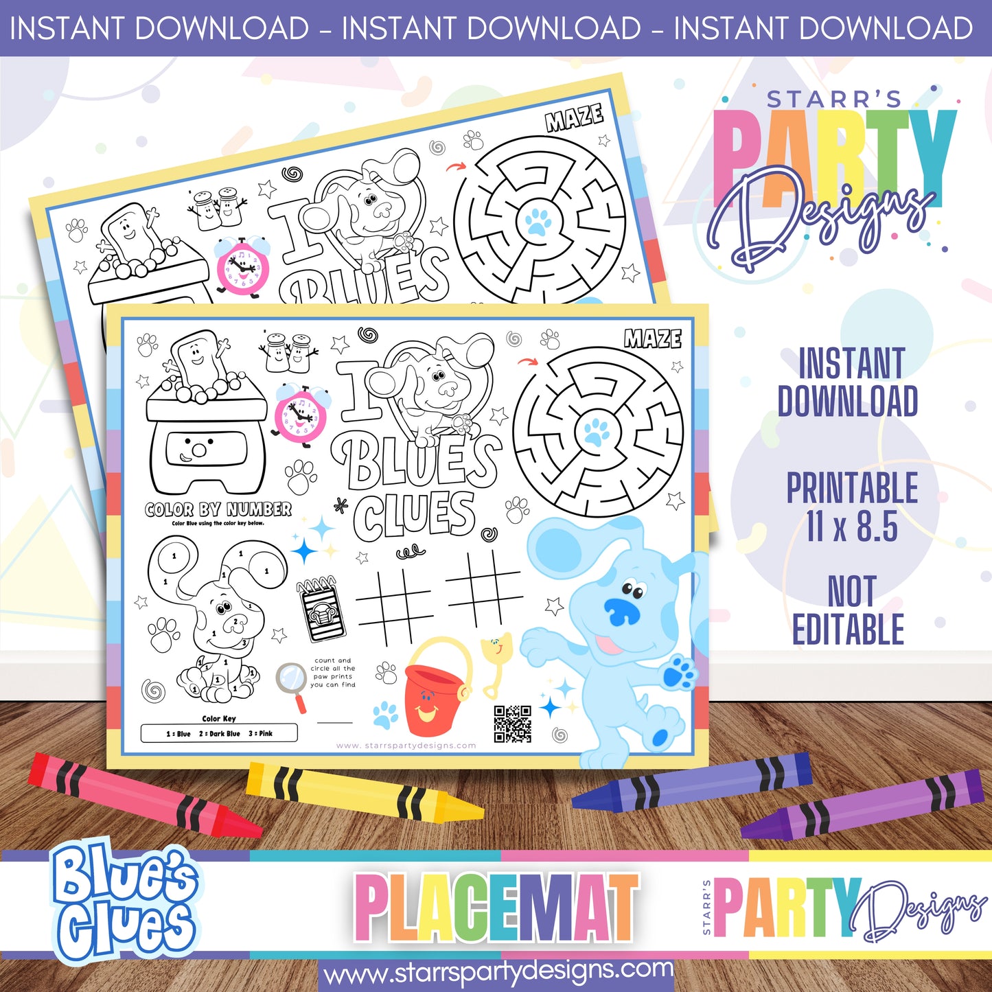 PLACEMAT ACTIVITY SHEET | BLUE'S CLUES PASTEL A6