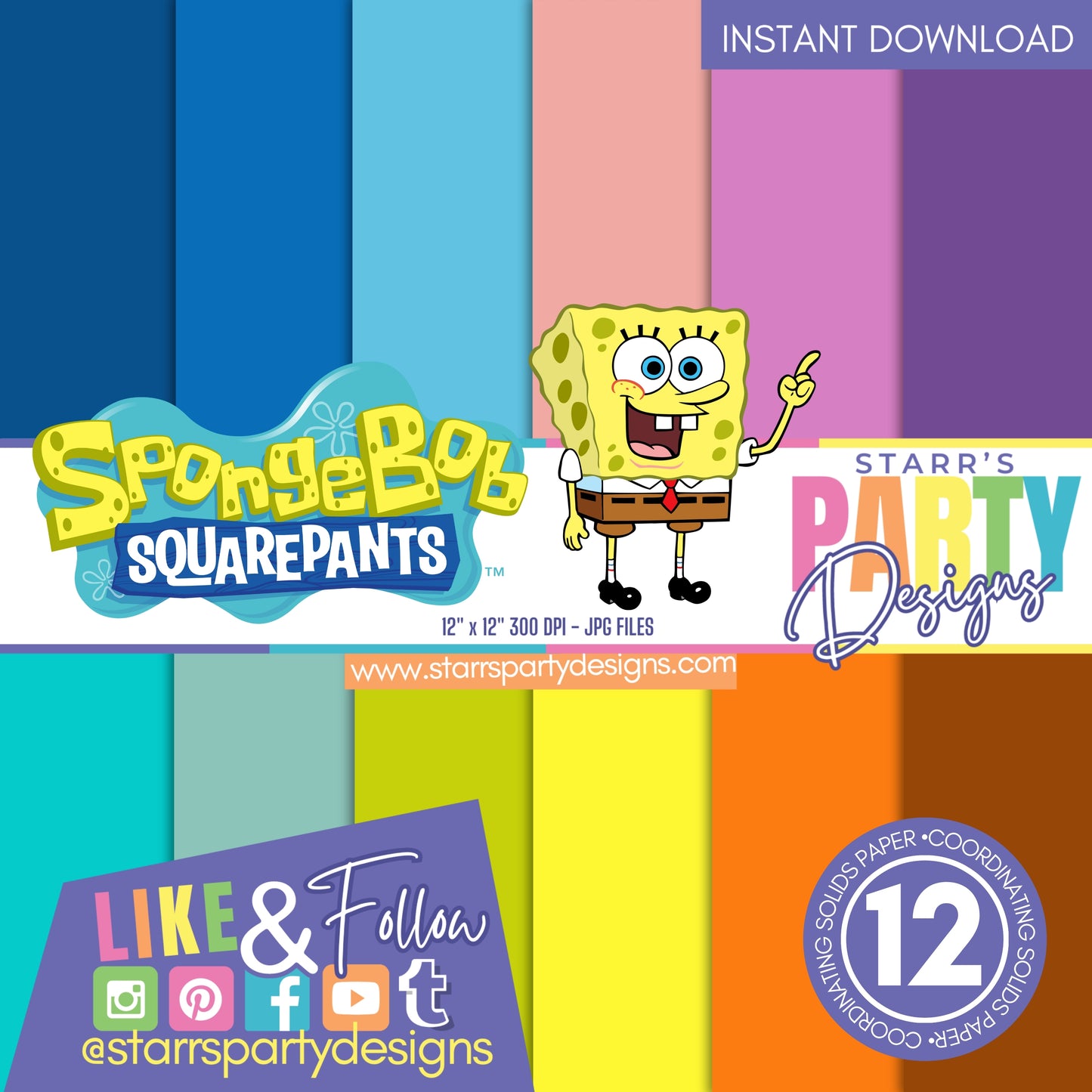 SQUAREPANTS BOBSPONGE SOLIDS PAPER PACK