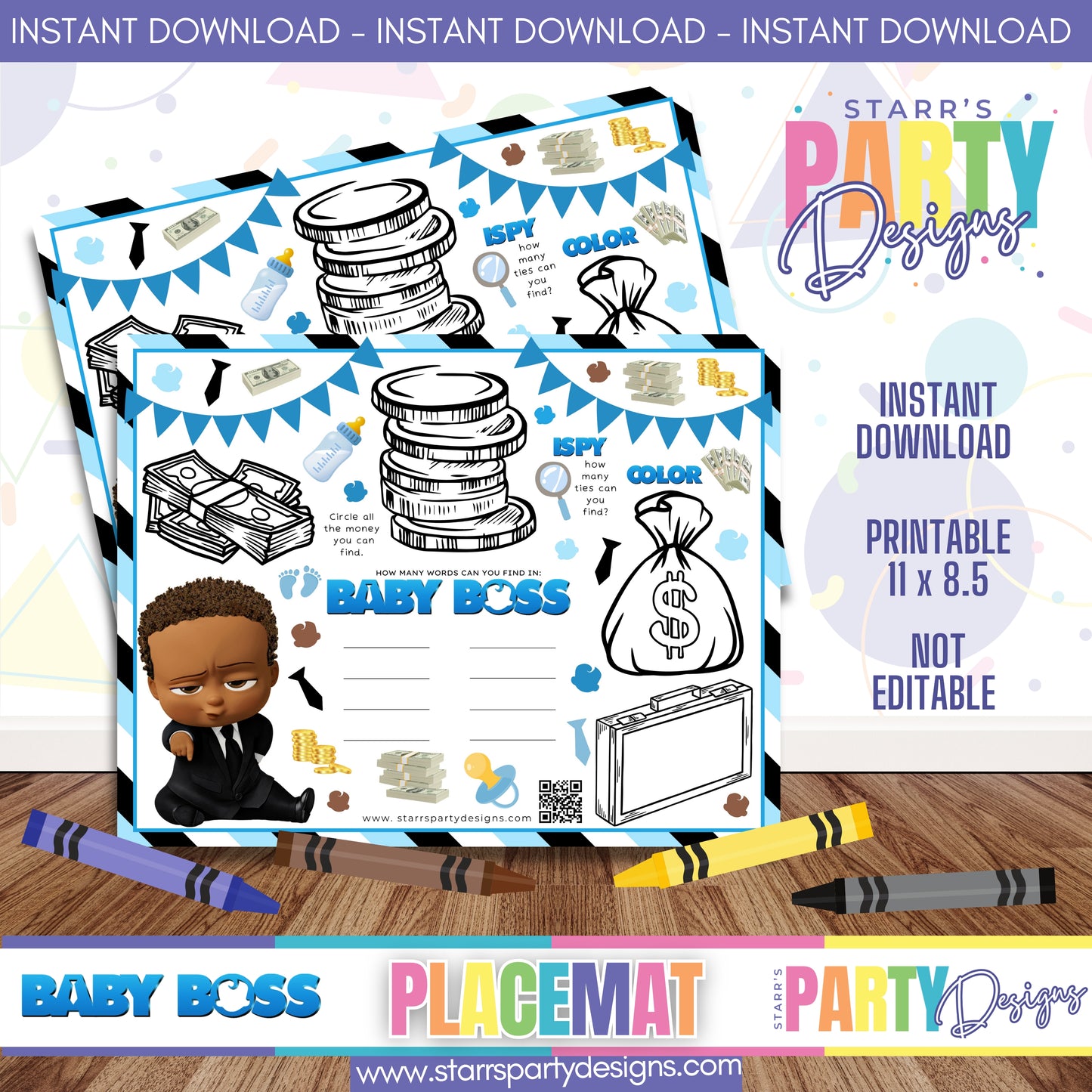 PLACEMAT ACTIVITY SHEET | AFRICAN AMERICAN BOSS BABY A1