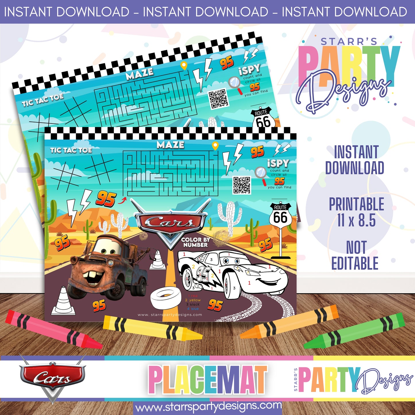 PLACEMAT ACTIVITY SHEET | CARS FULL COLOR A1