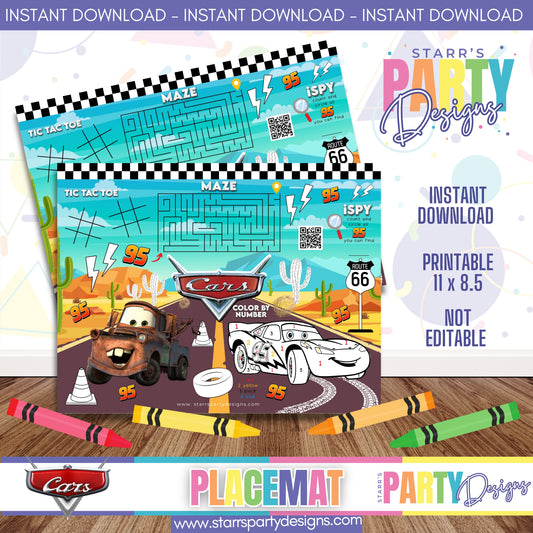 PLACEMAT ACTIVITY SHEET | CARS FULL COLOR A1