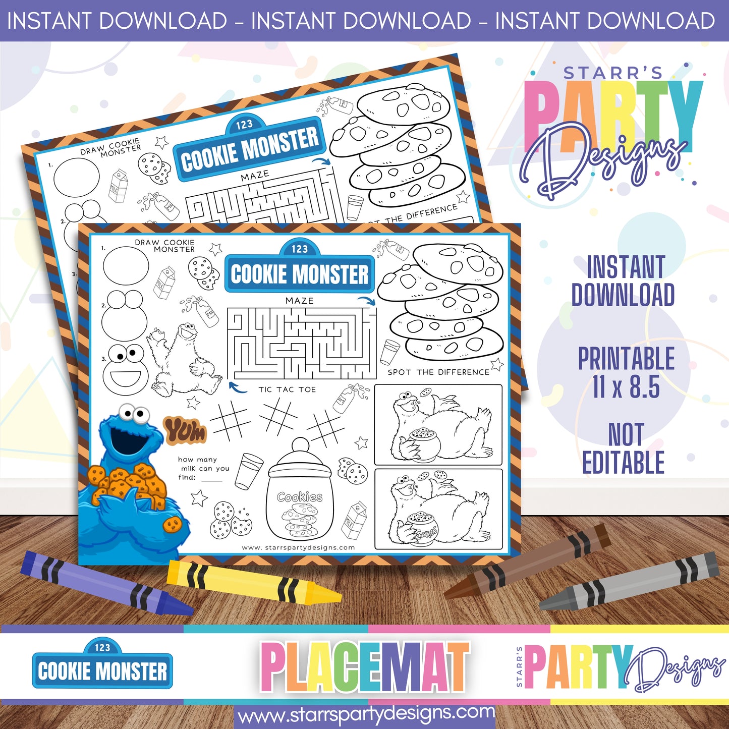 PLACEMAT ACTIVITY SHEET | COOKIE MONSTER A1