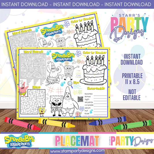 PLACEMAT ACTIVITY SHEET | SPONGEBOB DELUXE A1