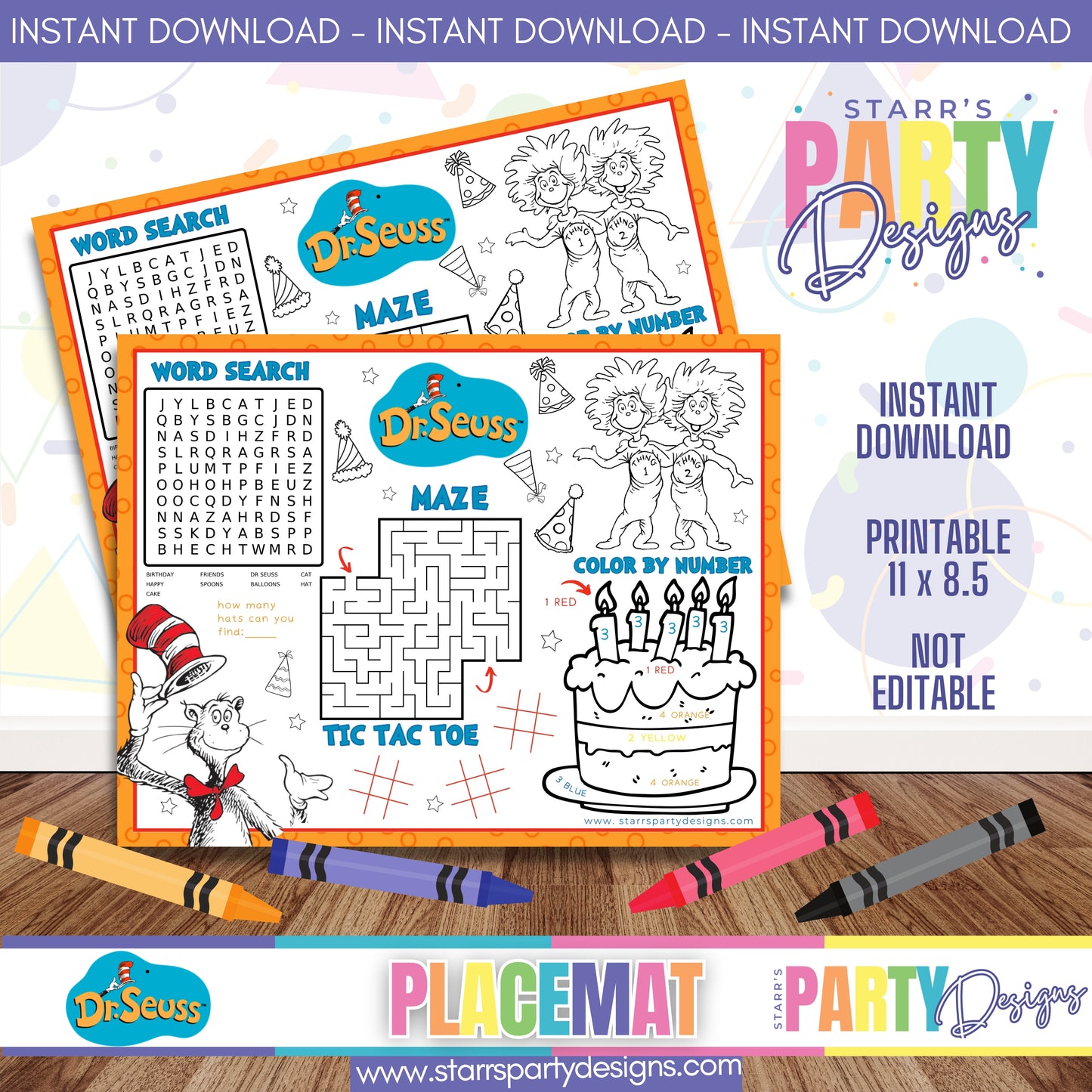 PLACEMAT ACTIVITY SHEET | DR. SEUSS A2