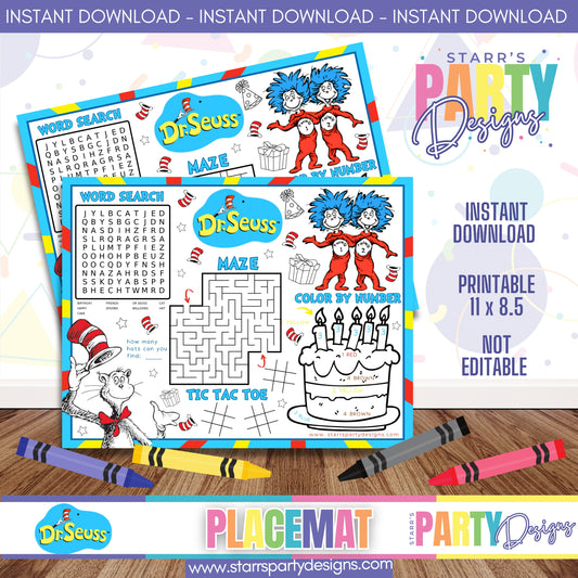 PLACEMAT ACTIVITY SHEET | DR. SEUSS A1