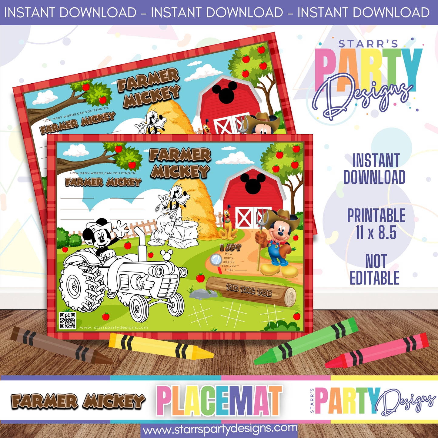 PLACEMAT ACTIVITY SHEET | FARMER MICKEY FULL COLOR A1