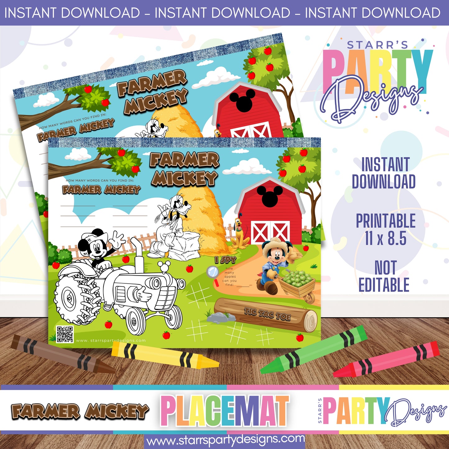 PLACEMAT ACTIVITY SHEET | FARMER MICKEY FULL COLOR A2