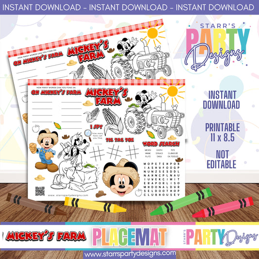 PLACEMAT ACTIVITY SHEET | MICKEY'S FARM A1