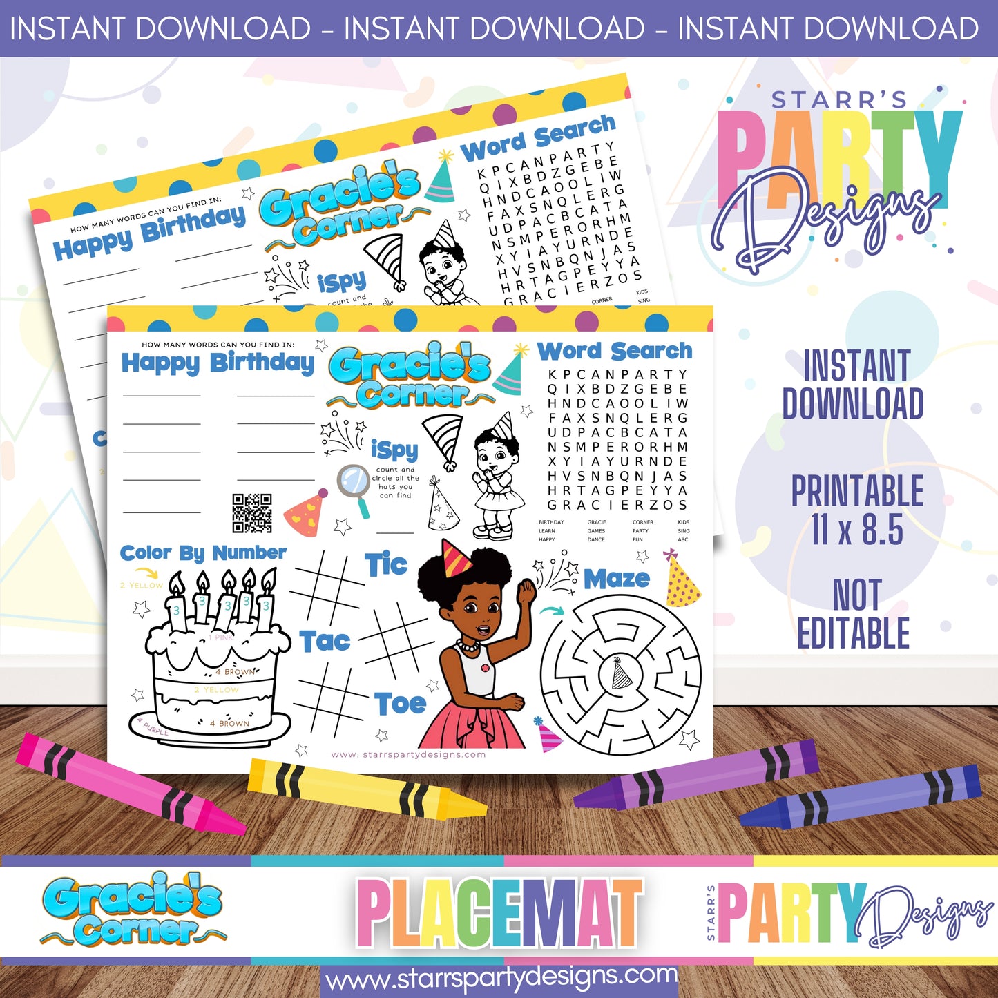 PLACEMAT ACTIVITY SHEET | GRACIE'S CORNER B2