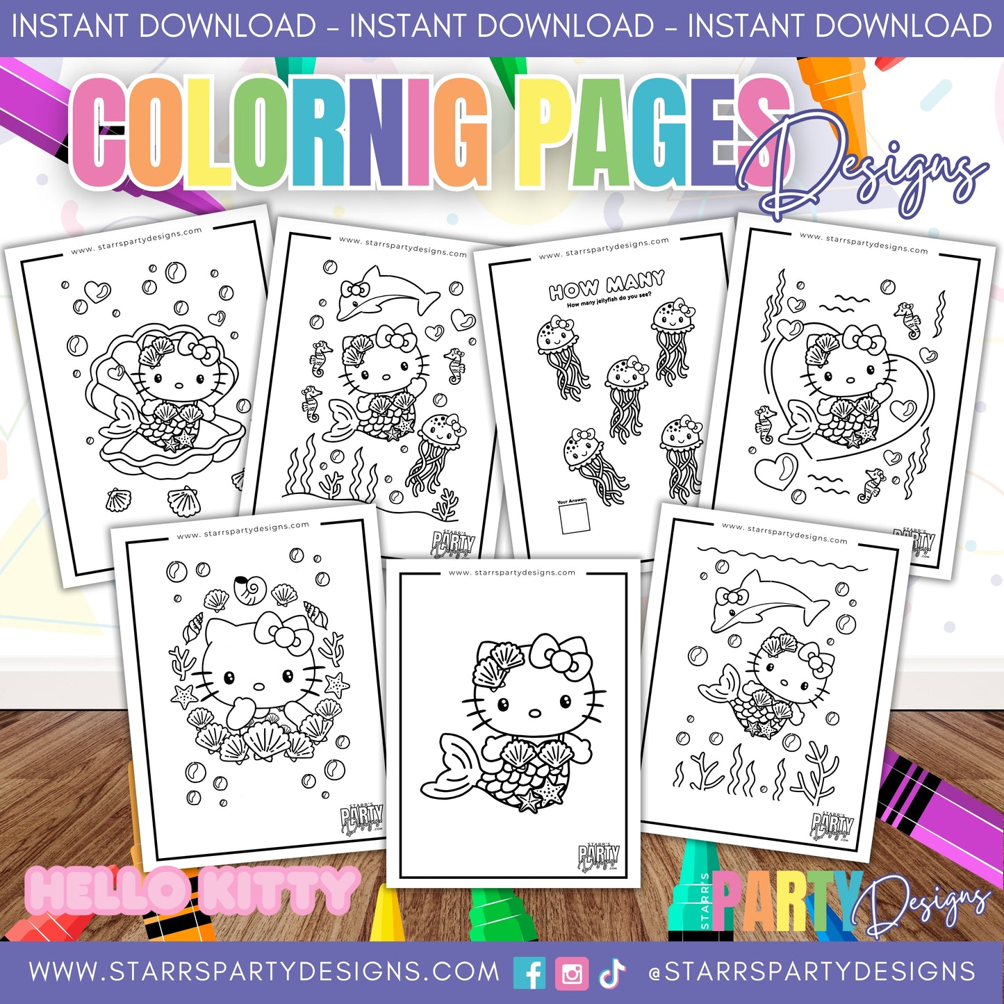 HELLO KITTY MERMAID COLORING PAGES