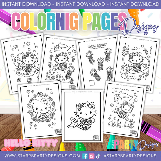 HELLO KITTY MERMAID COLORING PAGES