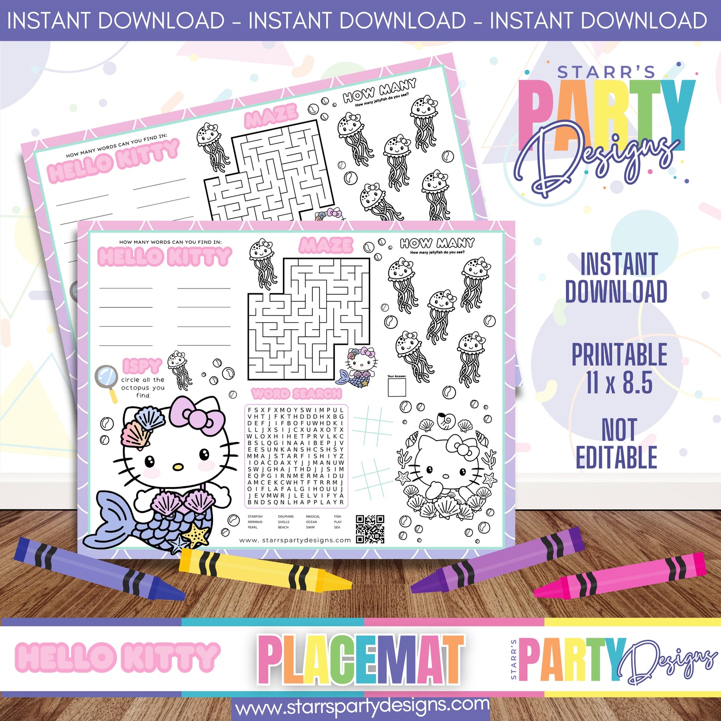 PLACEMAT ACTIVITY SHEET | HELLO KITTY PASTEL MERMAID A2