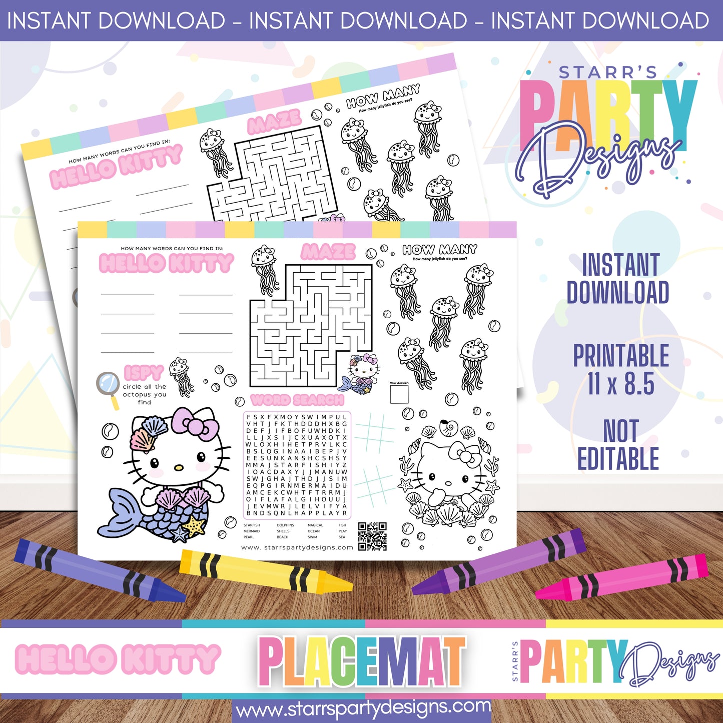 PLACEMAT ACTIVITY SHEET | HELLO KITTY PASTEL MERMAID A1