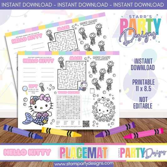 PLACEMAT ACTIVITY SHEET | HELLO KITTY PASTEL MERMAID A1