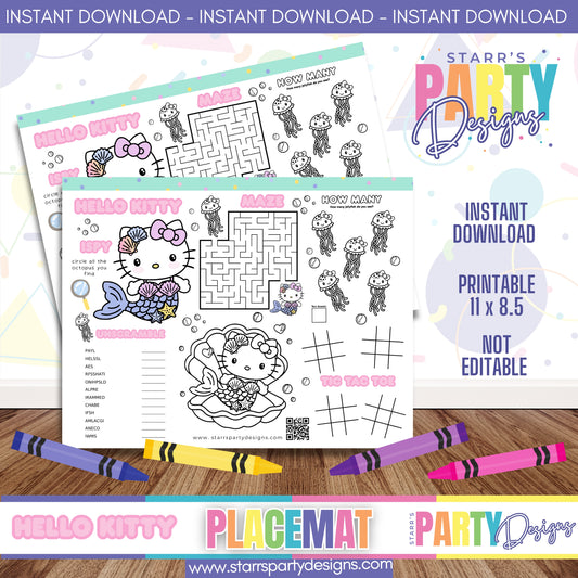 PLACEMAT ACTIVITY SHEET | HELLO KITTY PASTEL MERMAID A3