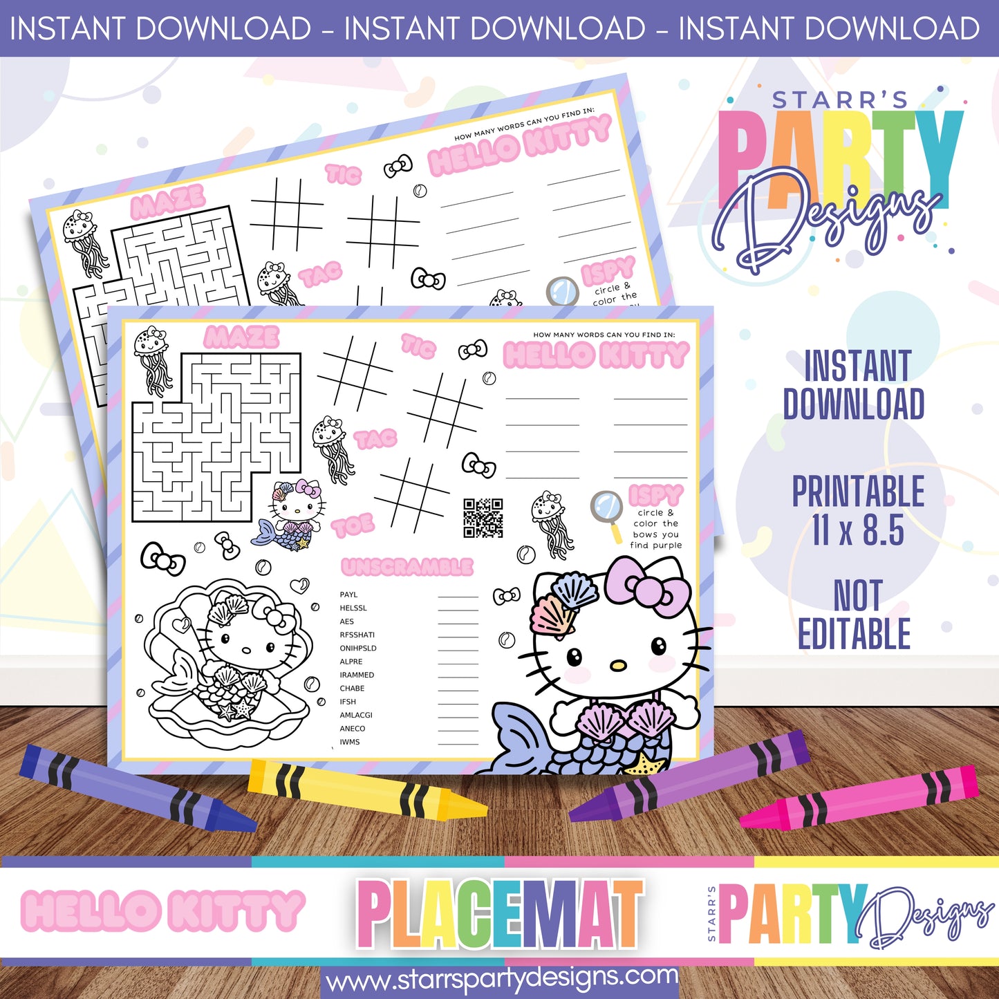 PLACEMAT ACTIVITY SHEET | HELLO KITTY PASTEL MERMAID A4