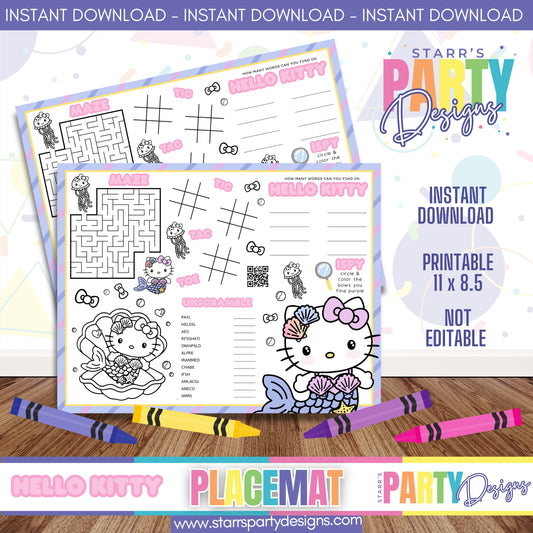 PLACEMAT ACTIVITY SHEET | HELLO KITTY PASTEL MERMAID A4