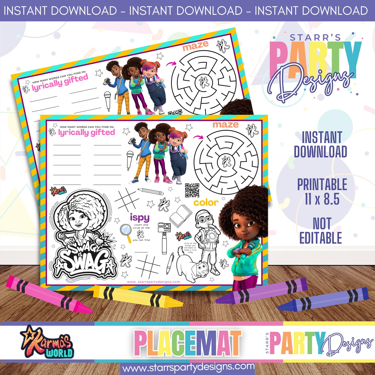 PLACEMAT ACTIVITY SHEET | KARMA'S WORLD A3