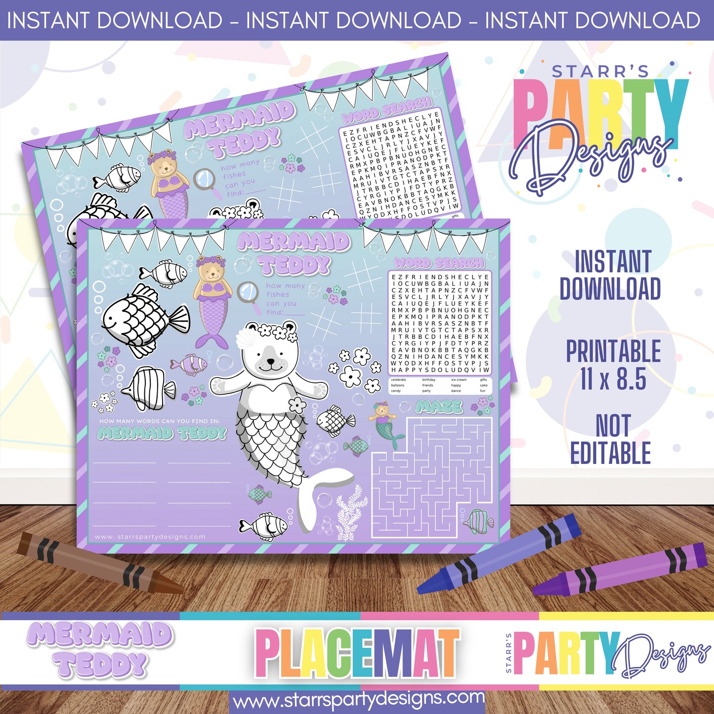 PLACEMAT ACTIVITY SHEET | MERMAID TEDDY FULL COLOR A1