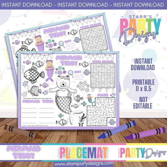 PLACEMAT ACTIVITY SHEET | MERMAID TEDDY A1